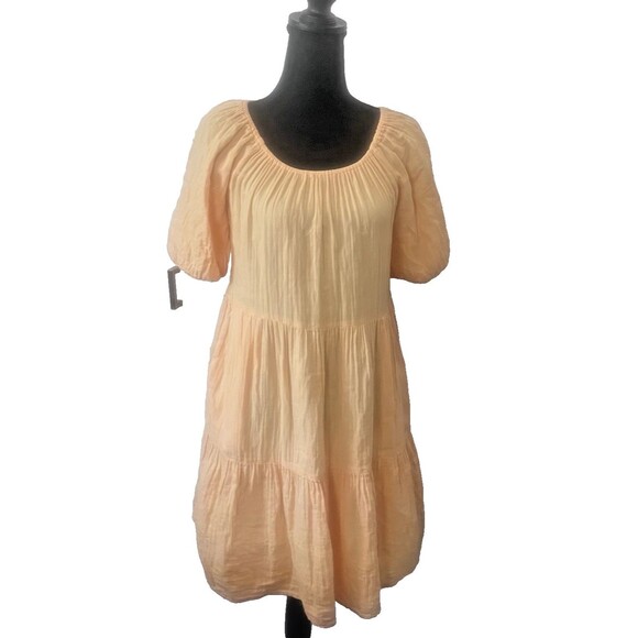 Old Navy Wm's  S Gauzy Puff Sleeve Tiered Mini Swing‎ Dress Short with Pockets - Picture 2 of 6